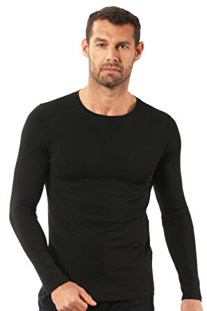 Özkan 0266 Erkek Penye Likralı Pamuklu Yuvarlak Yaka Uzun Kol Tişört Fanila 