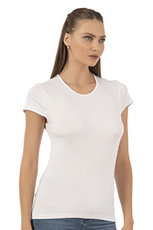Özkan 7123 Kadın Premium Yumuşak Rahat Kumaş Viskon Bisiklet Yaka Kısa Kollu Örme T-Shirt