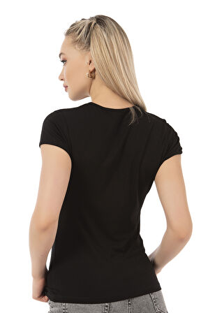 Özkan 7123 Kadın Premium Yumuşak Rahat Kumaş Viskon Bisiklet Yaka Kısa Kollu Örme T-Shirt