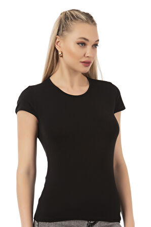 Özkan 7123 Kadın Premium Yumuşak Rahat Kumaş Viskon Bisiklet Yaka Kısa Kollu Örme T-Shirt