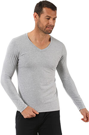 Özkan 0274 Erkek Penye Likralı Pamuklu V Yaka Uzun Kol Tişört Fanila 