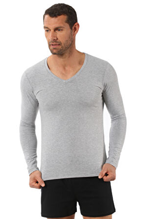 Özkan 0274 Erkek Penye Likralı Pamuklu V Yaka Uzun Kol Tişört Fanila 