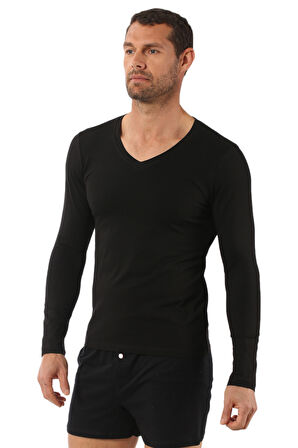 Özkan 0274 Erkek Penye Likralı Pamuklu V Yaka Uzun Kol Tişört Fanila 