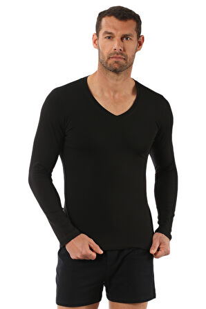 Özkan 0274 Erkek Penye Likralı Pamuklu V Yaka Uzun Kol Tişört Fanila 