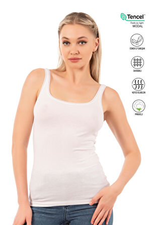 Özkan 25493 Kadın Premium Kumaş Modal Pamuklu Likralı Tül Biyeli Kalın Askılı Atlet