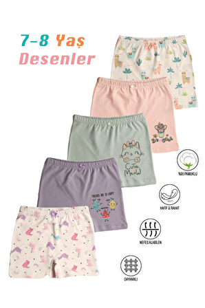 Özkan 41602 5'li Paket Kız Çocuk Karışık Renkli Desenli Pamuklu Yumuşak Rahat Şort Boxer