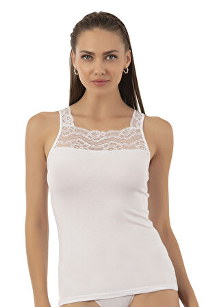 Özkan 25594 Kadın Pamuklu Modal Önü Dantel Detaylı Esnek Rahat Kalın Askılı Atlet