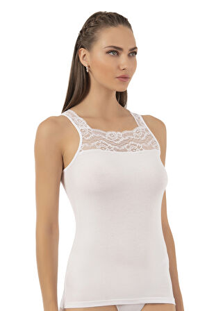 Özkan 25594 Kadın Pamuklu Modal Önü Dantel Detaylı Esnek Rahat Kalın Askılı Atlet