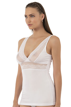 Özkan 25591 Kadın Pamuklu Modal Ön Kısmı Dantel Detaylı Kalın Askılı Atlet