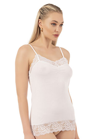 Özkan 25531 Kadın Pamuklu Modal Esnek Rahat Dantel Detaylı İnce Askılı Atlet