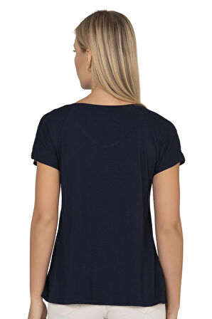 Özkan 25908 Kadın Vorteks Viskon Premium Kumaş Taş Detaylı Likralı Kısa Kollu Örme Bluz