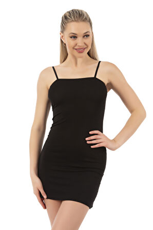 Özkan 7126 Kadın Viskon Kumaş Rahat Esnek Yumuşak Ayarlanabilir Askılı Kısa Diz Üstü Kombinezon Jüpon Astar