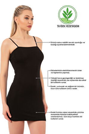 Özkan 7126 Kadın Viskon Kumaş Rahat Esnek Yumuşak Ayarlanabilir Askılı Kısa Diz Üstü Kombinezon Jüpon Astar