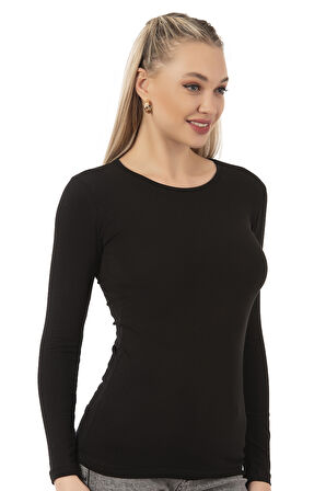 Özkan 26553 Kadın %95 Pamuklu Süprem Likralı Esnek Rahat Bisiklet Yaka Uzun Kollu Bluz