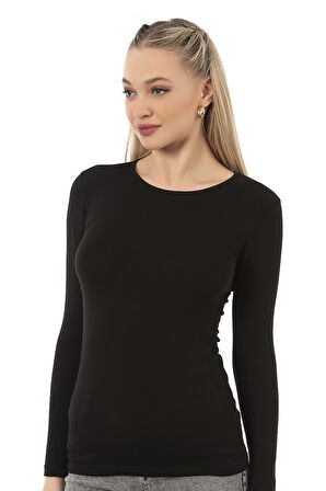 Özkan 26553 Kadın %95 Pamuklu Süprem Likralı Esnek Rahat Bisiklet Yaka Uzun Kollu Bluz