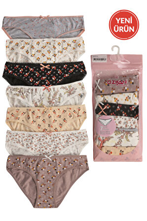 Özkan 26481 7'li Paket Kadın Pamuklu Desenli Likralı Süprem Esnek Rahat Slip Bikini Külot