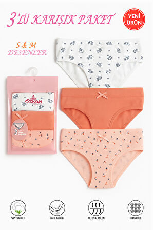 Özkan 26050 Kadın 3'lü Paket Desenli %95 Pamuklu Likralı Biyeli Esnek Rahat Slip Külot
