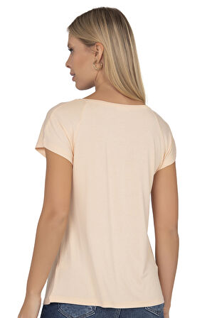 Özkan 26533 Kadın Vorteks Viskon Premium Kumaş Önü Çiçek Baskılı Kısa Kollu Örme Bluz