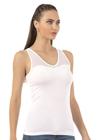 Özkan 26531 Kadın Pamuklu Modal V Yaka Tül Detaylı Kalın Askılı Atlet