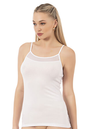 Özkan 26819 Kadın Pamuklu Modal Tül Detaylı İnce Askılı Atlet