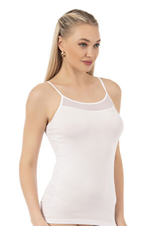 Özkan 26819 Kadın Pamuklu Modal Tül Detaylı İnce Askılı Atlet