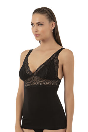 Özkan 26851 Pamuklu Modal Dantel Detaylı V Yaka Esnek Rahat Kalın Askılı Atlet