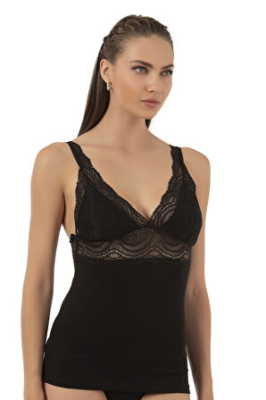 Özkan 26851 Pamuklu Modal Dantel Detaylı V Yaka Esnek Rahat Kalın Askılı Atlet