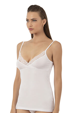 Özkan 26809 Kadın Pamuklu Modal Yakası Dantel Detaylı İnce Askılı Atlet