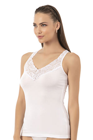 Özkan 26805 Kadın Pamuklu Modal Dantel Detaylı Kalın Askılı Atlet