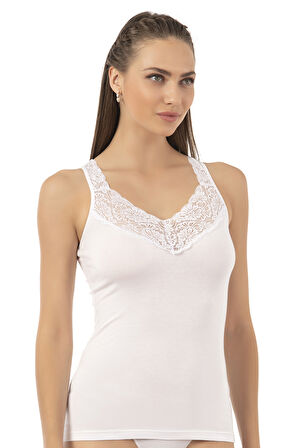 Özkan 26805 Kadın Pamuklu Modal Dantel Detaylı Kalın Askılı Atlet