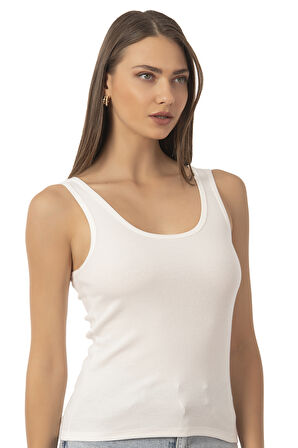 Özkan 26815 Kadın Soft Pamuklu Kaşkorse Fitilli Esnek Rahat Kalın Askılı Örme Atlet Bluz