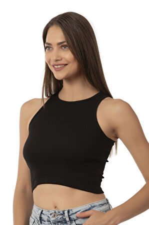 Özkan Underwear Özkan 26814 Kadın Pamuklu Fitilli Vücuda Oturan Halter Yaka İnce Biyeli Esnek Rahat Örme Crop Atlet