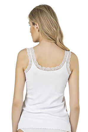 Özkan 26816 Kadın Pamuklu Fitilli Yakası Dantel Detaylı Kalın Askılı Atlet