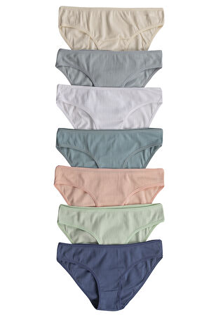 Özkan 26798 7'li Paket Kadın Fitilli Ribana Pamuklu Esnek Rahat Slip Bikini Külot