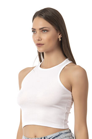 Özkan Underwear Özkan 26814 Kadın Pamuklu Fitilli Vücuda Oturan Halter Yaka İnce Biyeli Esnek Rahat Örme Crop Atlet