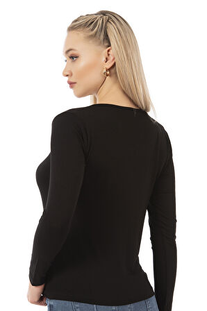 Özkan 7429 Kadın Worteks Viskon Kumaş Esnek Rahat Yakası Pul Nakışlı Uzun Kollu  Bluz