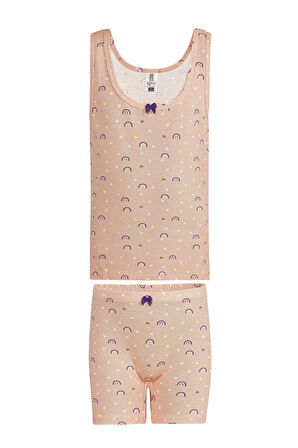 Özkan 43132 Kız Çocuk Pamuklu Pembe Kalın Askılı Atlet Şort İç Giyim Takım