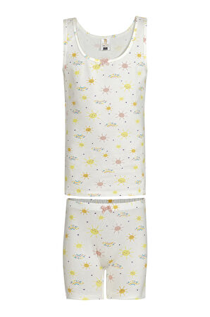 Özkan 43131 Kız Çocuk Pamuklu Beyaz Kalın Askılı Atlet Şort İç Giyim Takım 