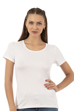 Özkan 26976 Kadın Premium Yumuşak Rahat Kumaş Viskon Bisiklet Yaka Kısa Kollu Örme T-Shirt