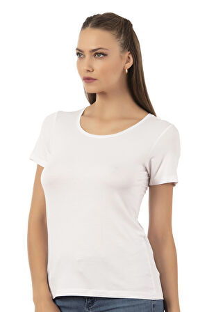 Özkan 26976 Kadın Premium Yumuşak Rahat Kumaş Viskon Bisiklet Yaka Kısa Kollu Örme T-Shirt