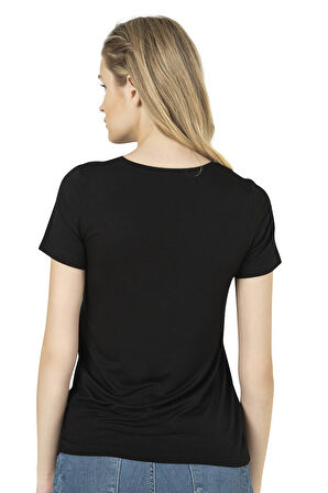 Özkan 26976 Kadın Premium Yumuşak Rahat Kumaş Viskon Bisiklet Yaka Kısa Kollu Örme T-Shirt