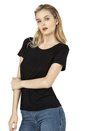 Özkan 26976 Kadın Premium Yumuşak Rahat Kumaş Viskon Bisiklet Yaka Kısa Kollu Örme T-Shirt