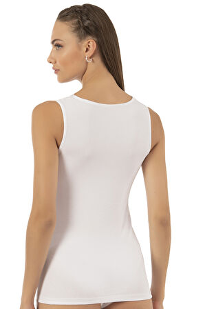 Özkan 26957 Kadın Süprem Pamuklu Esnek Rahat Yumuşak V Yaka Dantel Detaylı Kalın Askılı Atlet