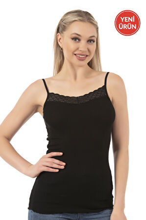 Özkan 26956 Kadın Premium Kumaş Esnek Viskon Kaşkorse Dantel Detaylı İp Askılı Atlet