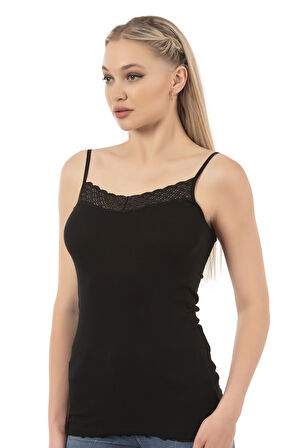 Özkan 26956 Kadın Premium Kumaş Esnek Viskon Kaşkorse Dantel Detaylı İp Askılı Atlet