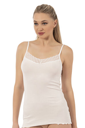 Özkan 26956 Kadın Premium Kumaş Esnek Viskon Kaşkorse Dantel Detaylı İp Askılı Atlet