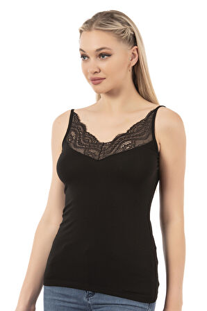 Özkan 26954 Kadın Pamuklu Modal Esnek Yumuşak Dantel Detaylı İnce Askılı Atlet