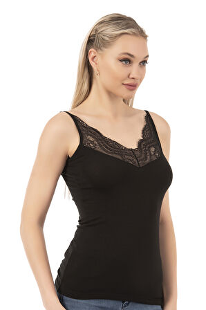 Özkan 26954 Kadın Pamuklu Modal Esnek Yumuşak Dantel Detaylı İnce Askılı Atlet