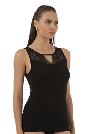 Özkan 26963 Kadın Pamuklu Modal Esnek Yumuşak Önü Dantelli Kalın Askılı Atlet