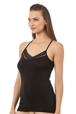 Özkan 26978 Kadın Pamuklu Modal Esnek Yumuşak Önü ve Sırtı Dantel Detaylı İnce Askılı Atlet